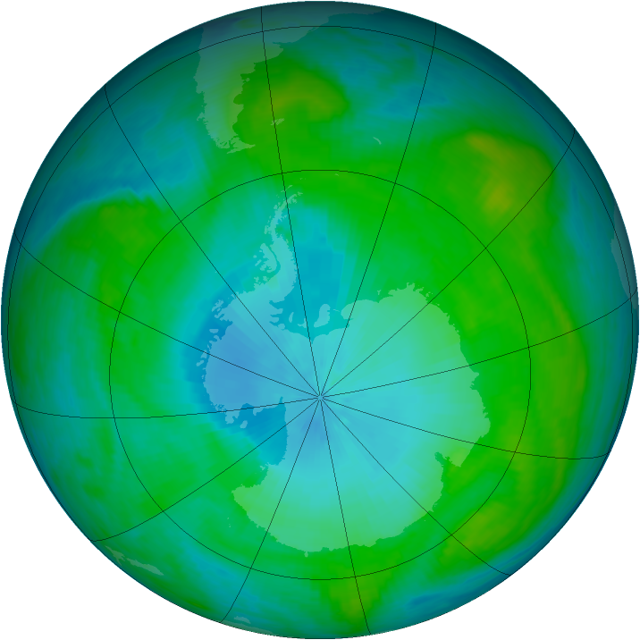 Antarctic ozone map for 05 February 1984